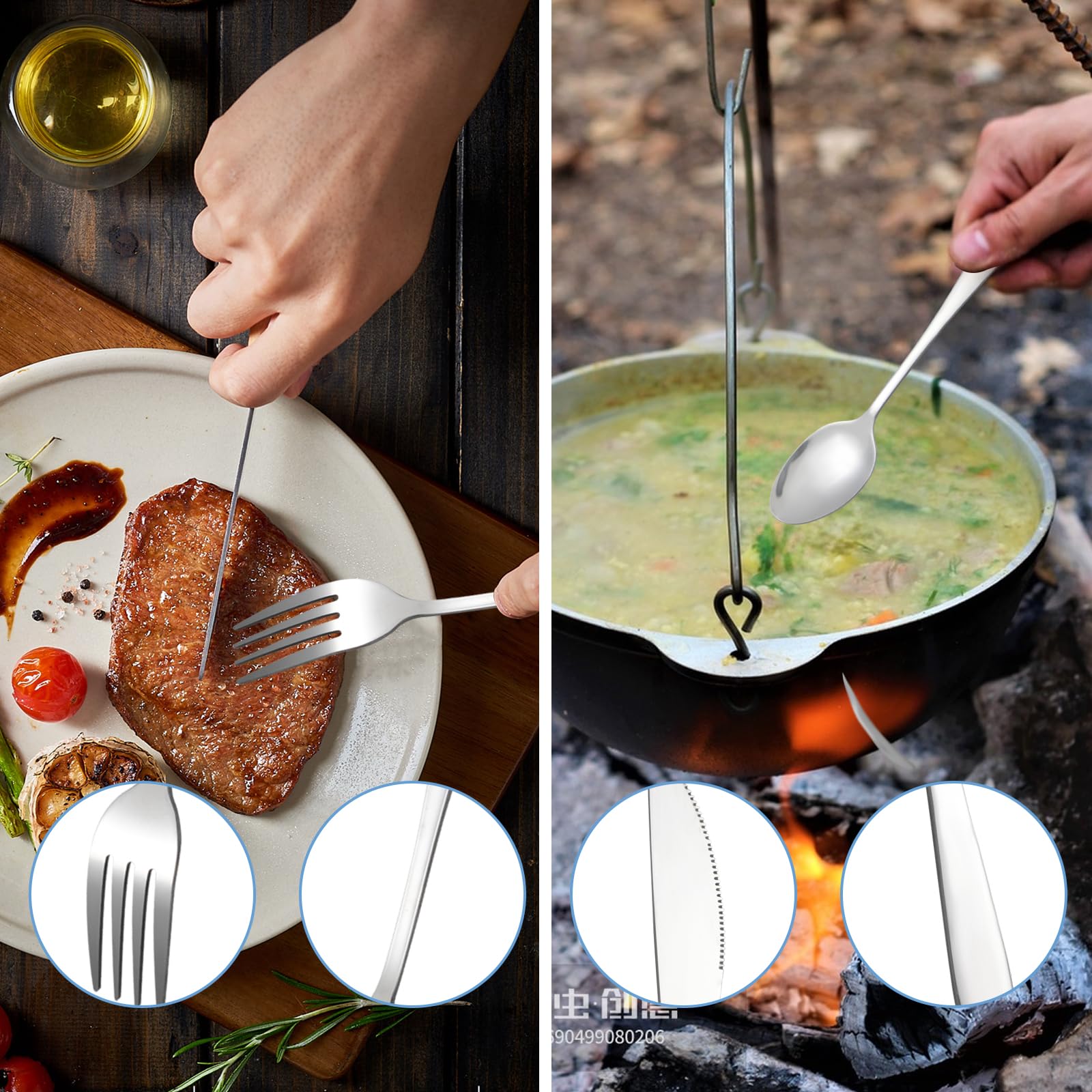 KITDAHOM Set di posate da viaggio - 3 pezzi in acciaio inox portatile - ideale per viaggi, campeggio, picnic, ufficio e uso quotidiano