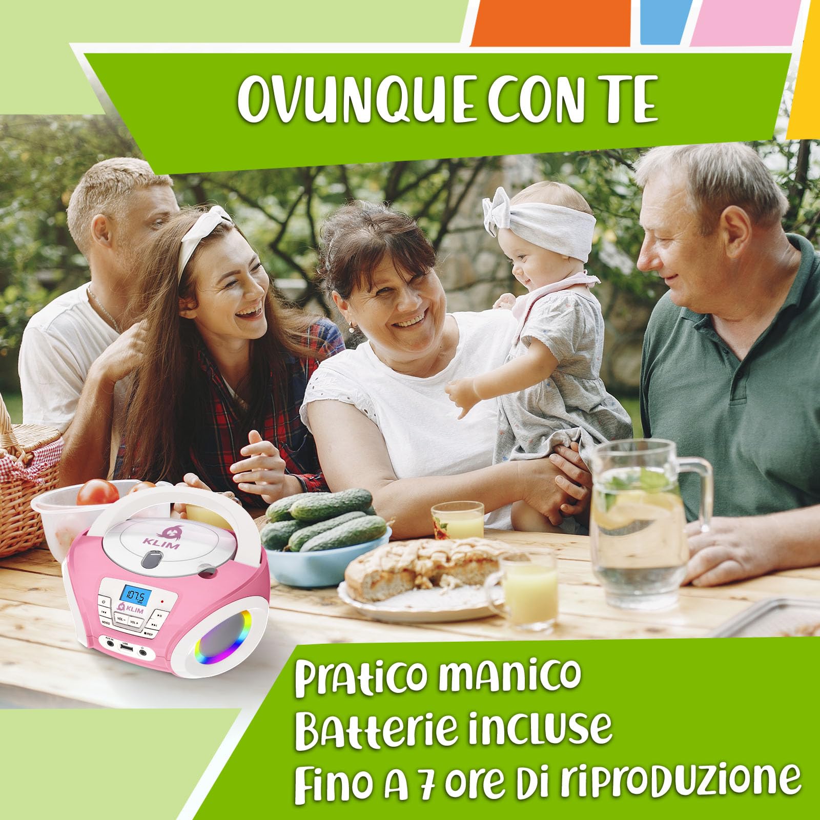 KLIM Candy Kids - Lettore CD portatile, nuova versione con radio FM e altoparlanti, batterie incluse, design rosa carino per bambini e bambini, rosa