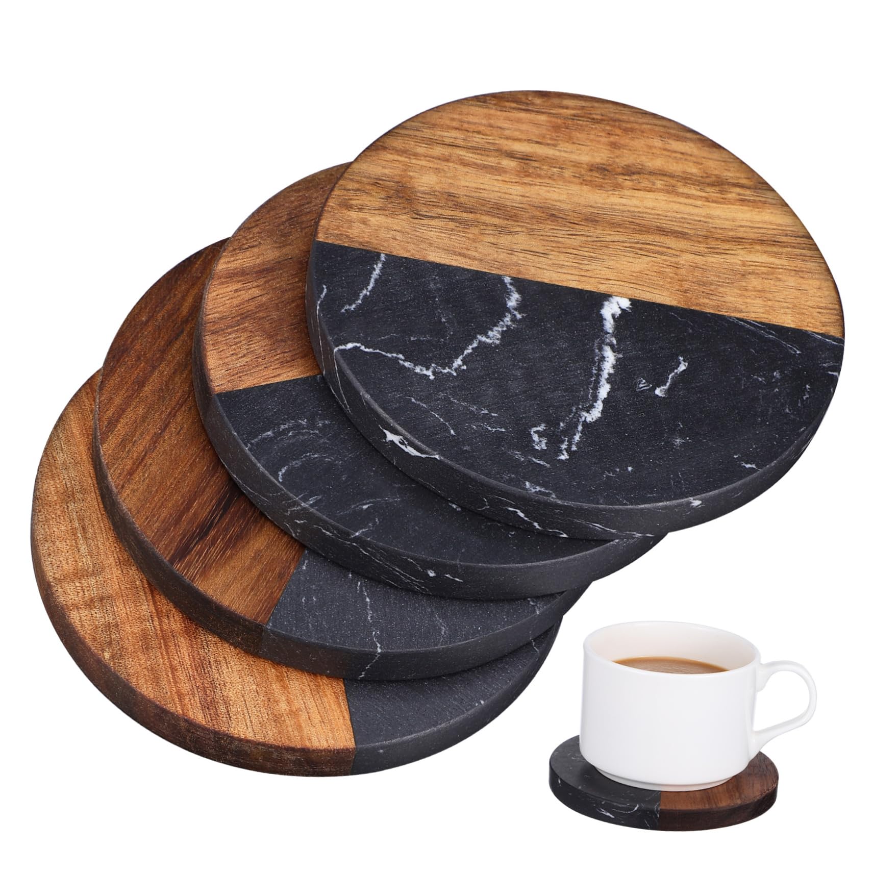 Dessous de verres ronds bois marbre : ajoutez une note chaleureuse à votre intérieur