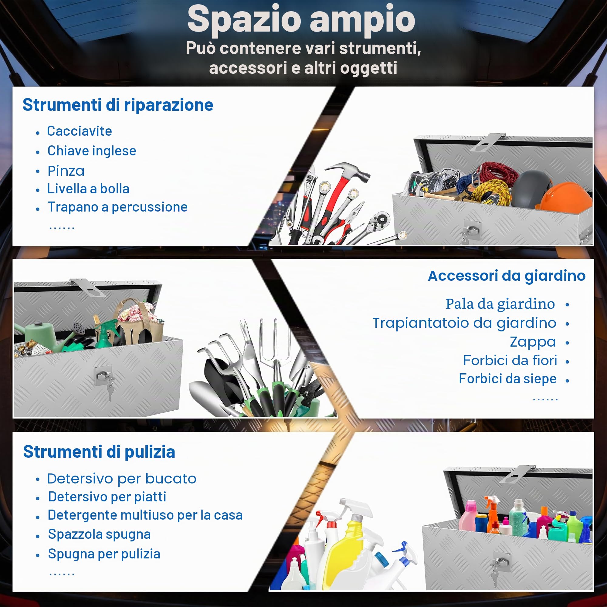 UISEBRT Cassetta degli attrezzi in alluminio con serratura, scatola in alluminio, 520 x 160 x 220 mm, robusta scatola in alluminio per attrezzi, scatola del rimorchio, scatola impermeabile con 2