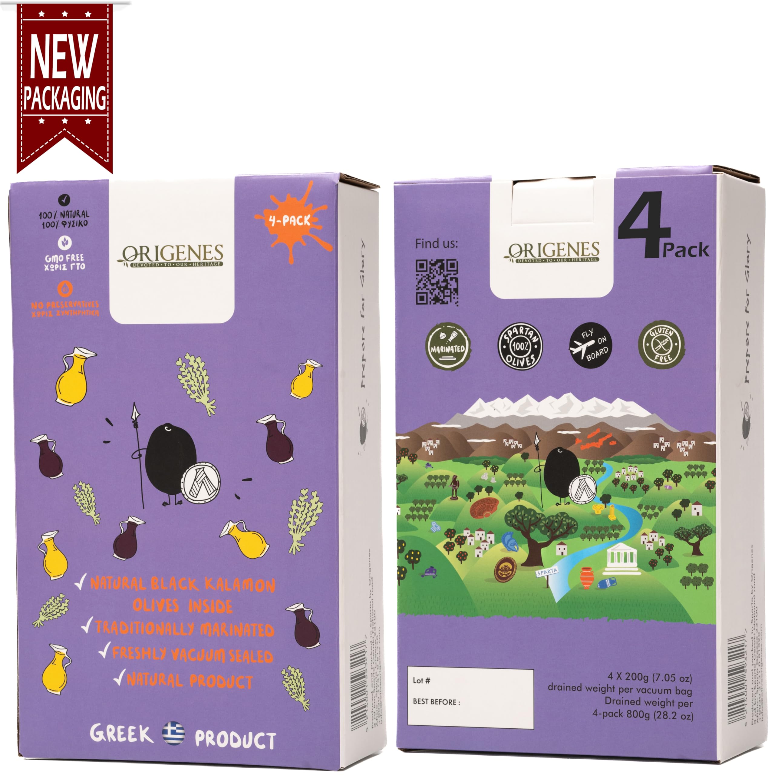 4er-Pack Kalamon-Oliven in Vakuumverpackung, Kalamata-Oliven mit griechischem Oregano und Rotweinessig, frisch versiegelte Kalamata-Oliven mit nativem Öl extra 4X200g