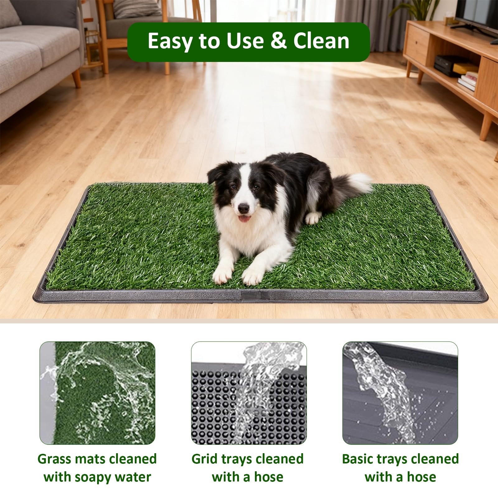Tapis de propreté Chien, Système de Toilette en Gazon Artificiel à 3 Couches, Litière Portable pour Chiens pour l’Apprentissage de la Propreté en Intérieur et Extérieur, 50 x 40 cm (sans Pipi Pad)