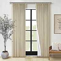 Vista 124 de Cortinas de lino 100% opacas de 90 pulgadas con pliegues de 2 paneles para sala de estar, con pestaña trasera plisada, cortinas oscuras