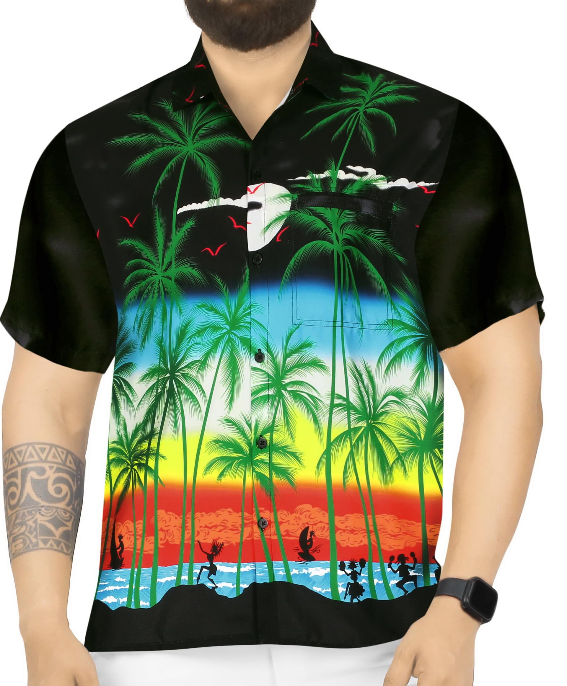 LA LEELA Men's Hawaiian Shirts Short Sleeve Button Down Shirt Mens Hawaii Shirts Boho Holiday Summer Beach Shirts for Men