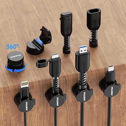 Organizador de cables de escritorio, clips magnéticos para cables de resorte, soporte de cable giratorio, 2 proteínas de cable de carga para mesita