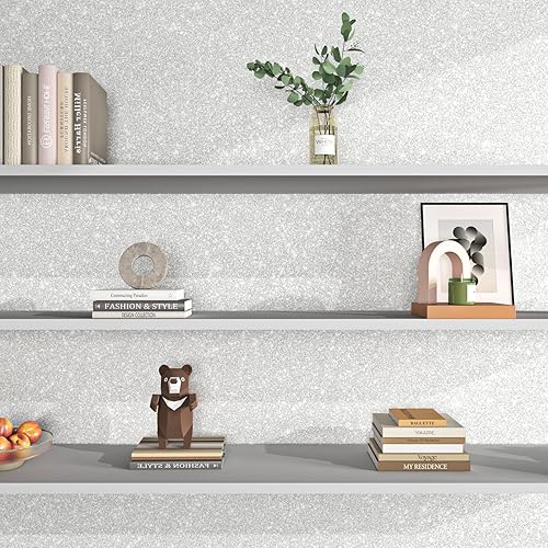 Miniatura 6 de FunStick Papel tapiz blanco perlado con purpurina de 15.8 x 240 pulgadas, papel de contacto con purpurina blanca brillante para gabinetes,