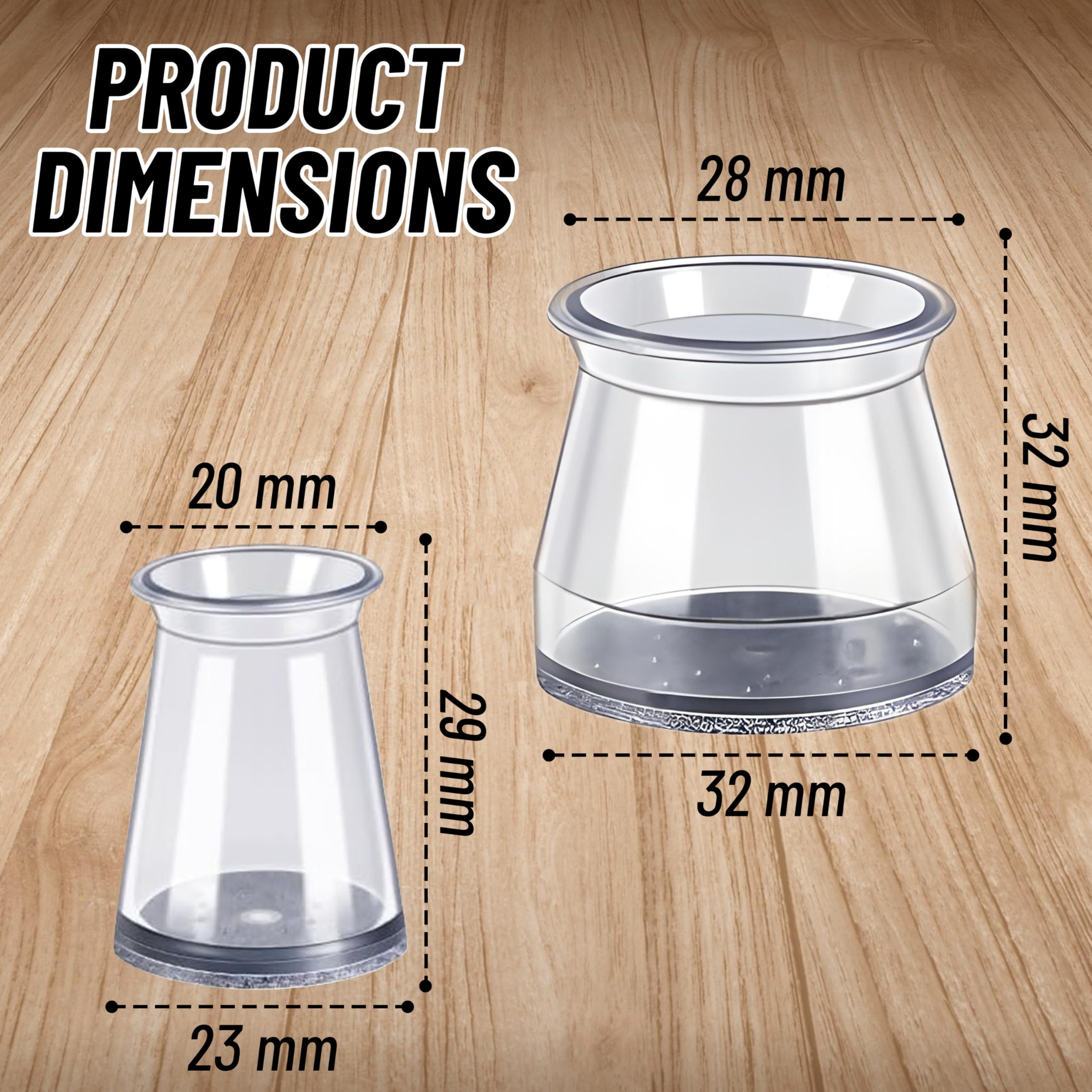 32Pcs Chair Leg Floor Protectors Cap For Hardwood Floors,Transparent Silicone Caps With Felt Pads,Floor Protectors For Indoor Furniture Legs+Tiles+Carpet+Wood (Small 20-28 mm) - Image 2