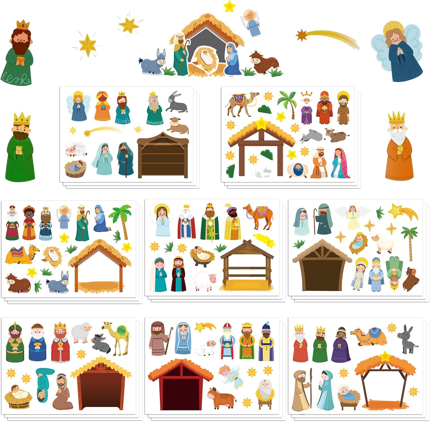 DPKOW 72 Sheets Christmas Nativity Scene Sticker, 8 Design