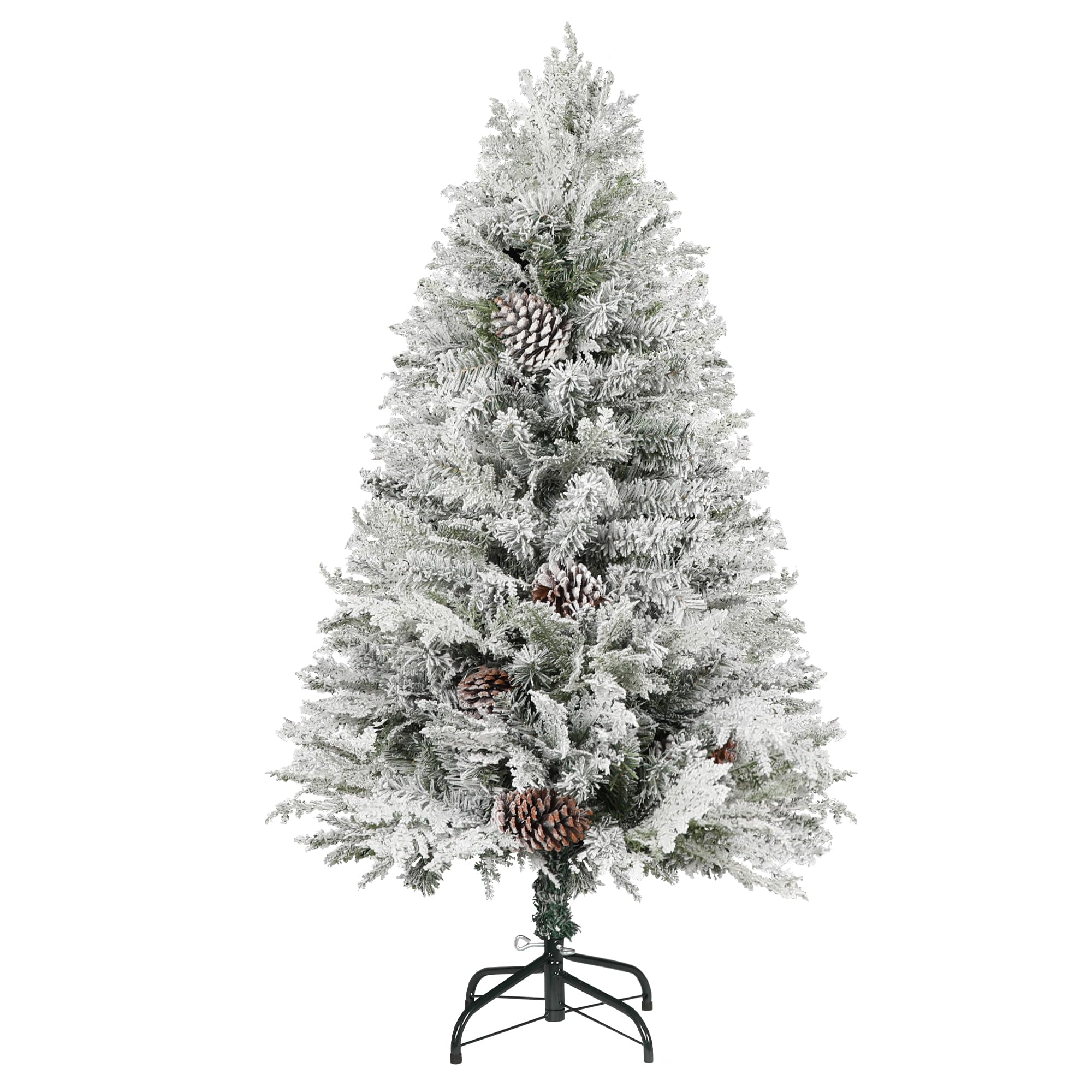 4FT Premium Artificial Christmas Tree, Snow Flocked Hinged Pine Tree w/800+ Snowflake Branches, Solid Metal Stand for Holiday Decoration Indoor Outdoor Use, Green