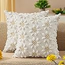 DFXSZ Spring Summer Pillow Covers 18x18 inch Set of 2 Farmhouse Decor Yellow Color Flower Heart Sunflower Soft Plush Faux Fur Jacquard Throw Pillows for Sofa Holiday Spring Home Decor PTK024C18