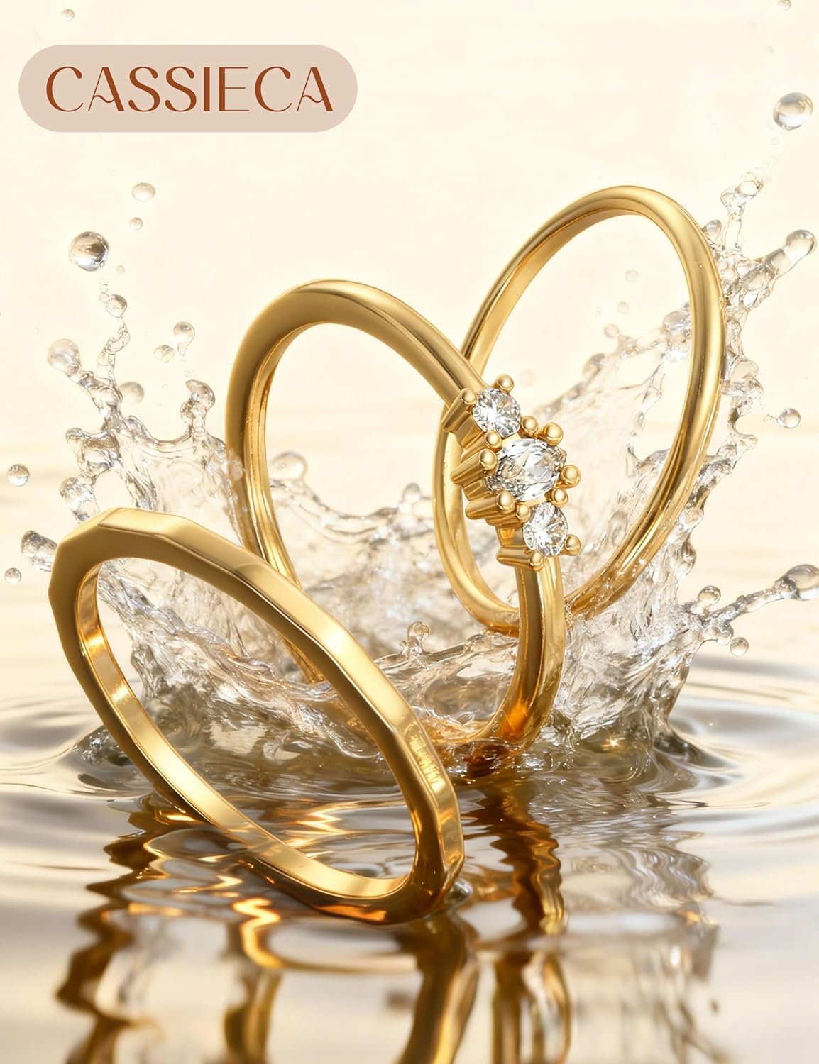 CASSIECA 14K Gold Plated Stackable Rings for Women Non Tarnish Cubic Zirconia Band Rings Set Dainty Trendy Statement Engagement Promise Stacking Ring Size 5-10 - Image 4