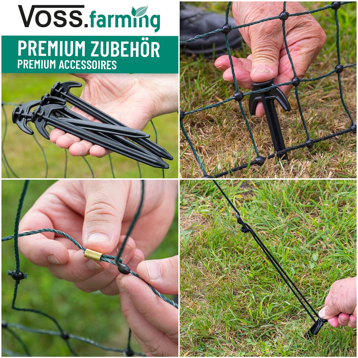 VOSS.farming Filet de clôture pour Poules FarmNet de qualité supérieure pour élevage de volailles, 50 m, 112 cm, 20 piquets, 2 Pointes, Vert