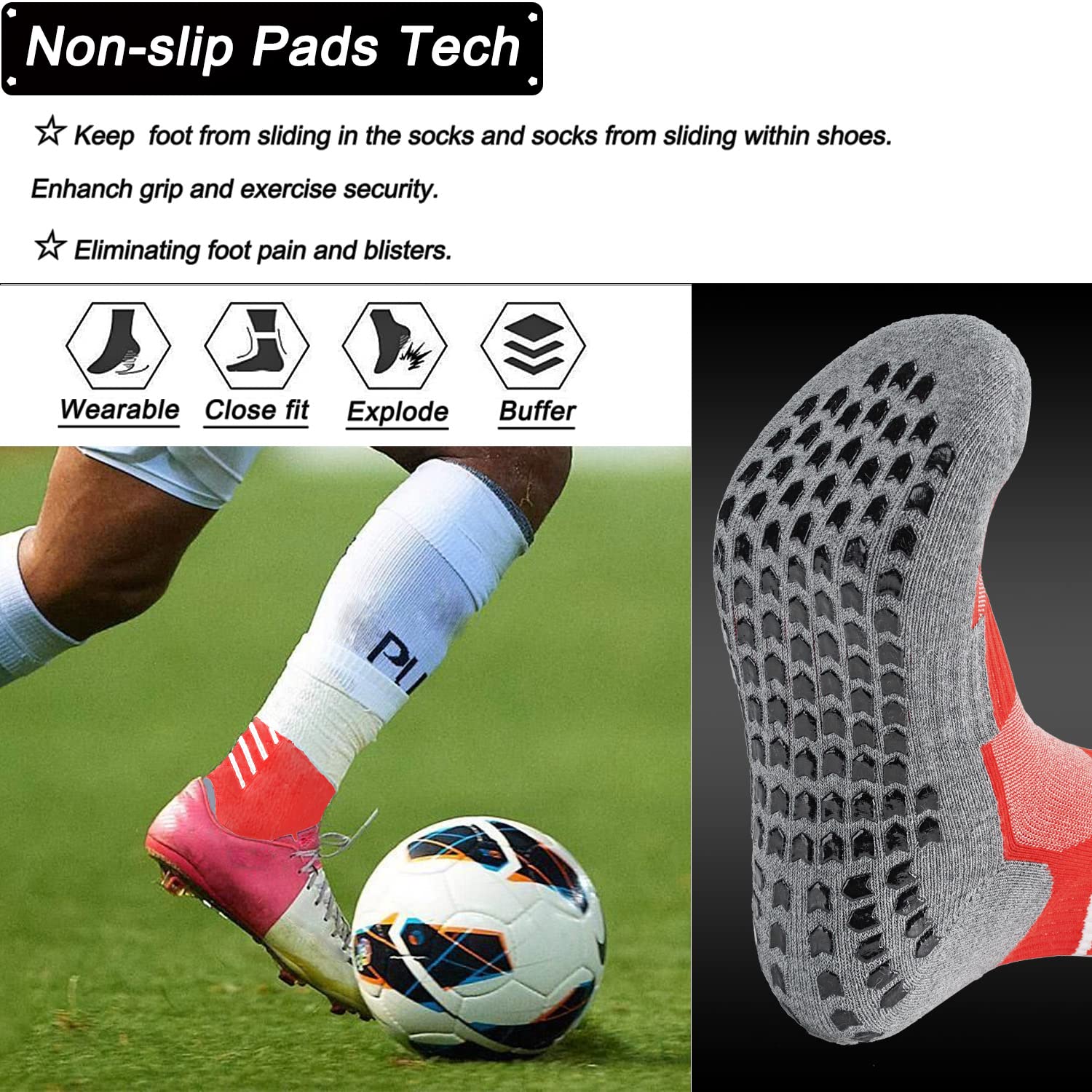 Calzini sportivi antiscivolo per uomo donna Calzini, Morbido cotone Traspirante Elastico Calzini atletico per calcio Corsa Bici da corsa Ciclismo Escursionismo Basket Tennis Yoga…