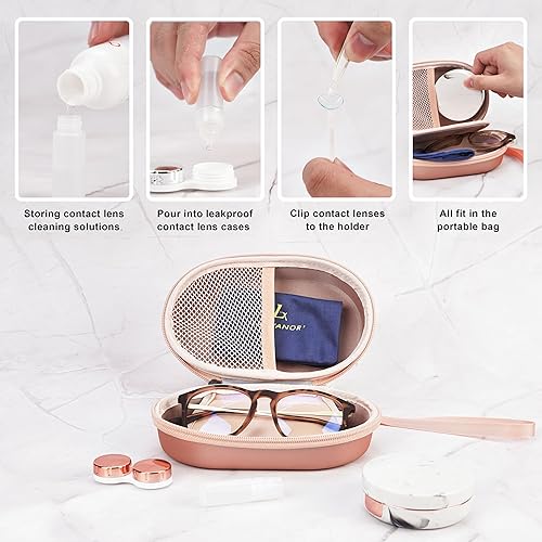 Miniatura 9 de Kit de viaje para lentes de contacto con arandela limpiadora, caja de contacto portátil con pinzas de espejo, herramienta de eliminación de botellas