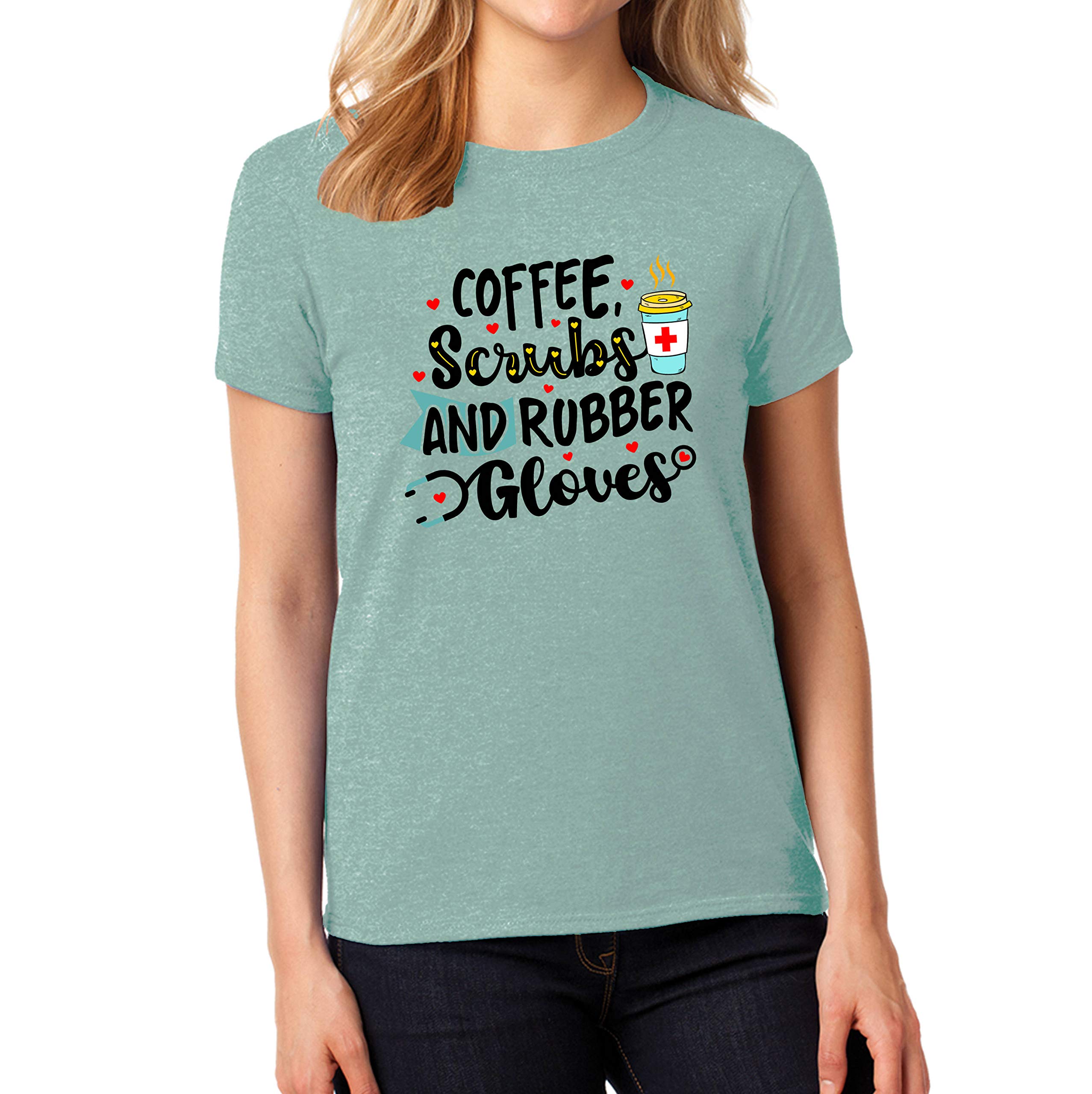 Coffee Scrubs and Rubber Gloves Shirt Nurse Doctor Medical Crew Gift Women V Neck T-Shirt