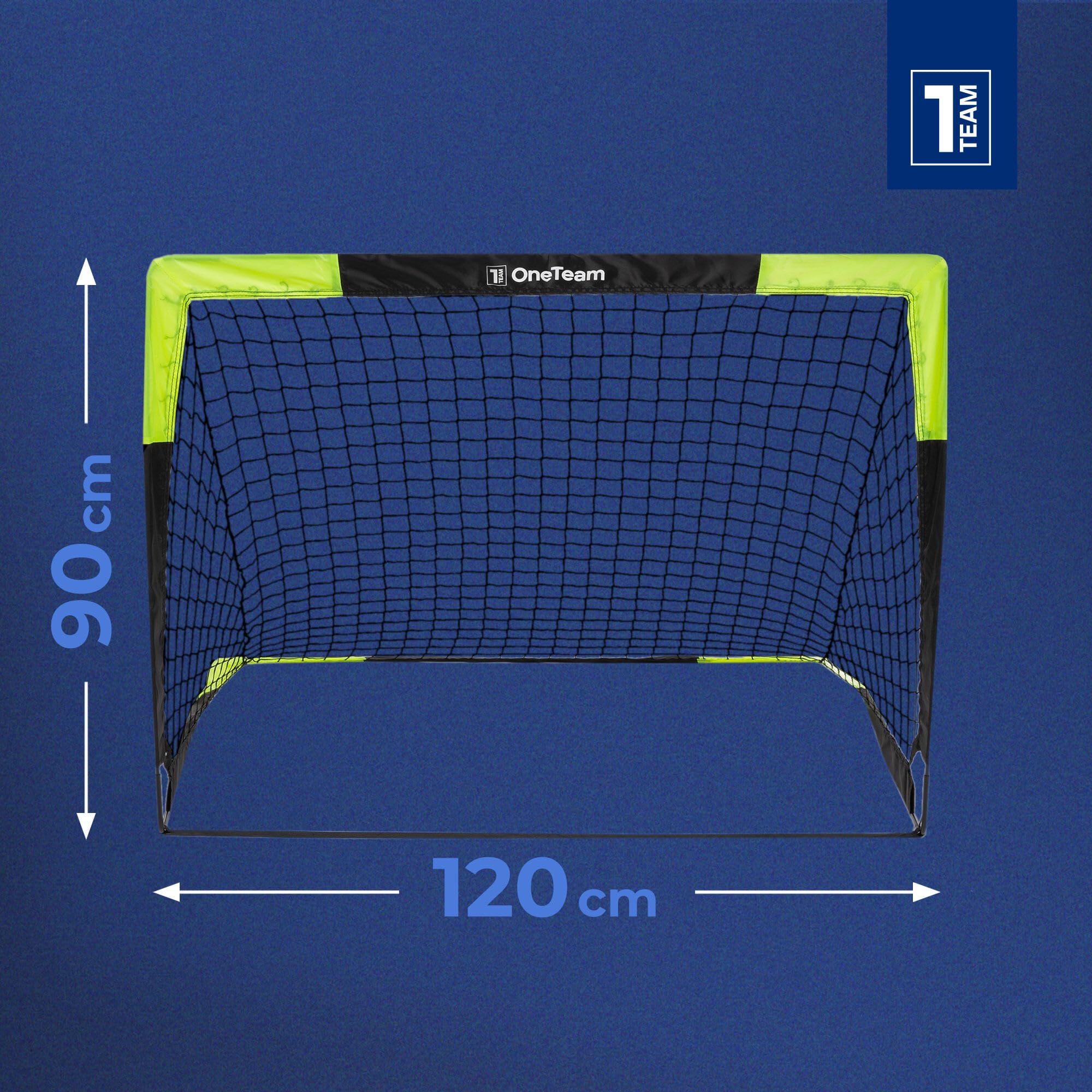 OneTeam Sekundenschneller Aufbau – Pop-Up Fußballtor Goalify – Flexibles Fiberglas – Schwarz – für Garten, Strand und Park