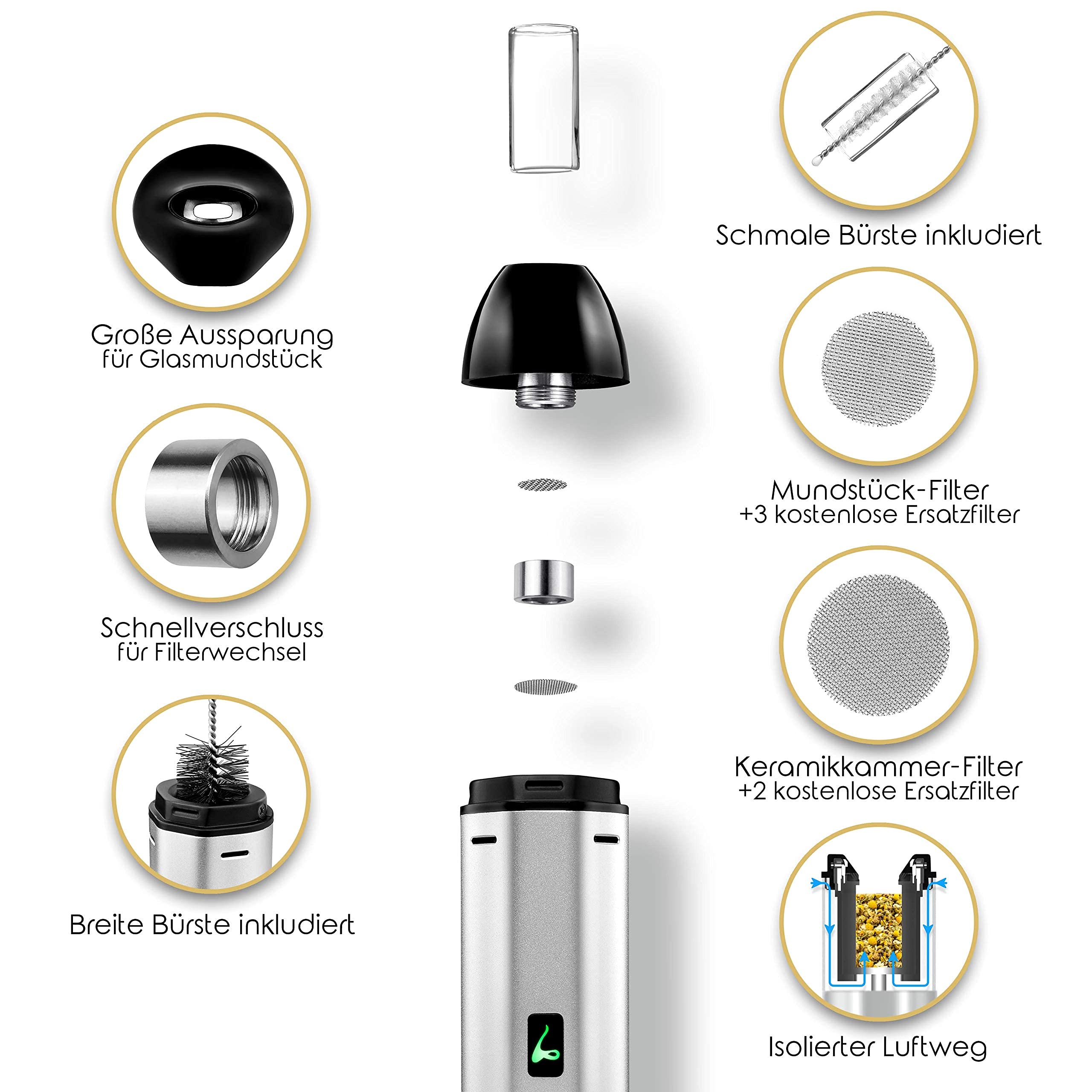LYTE PATH Vaporizer | Höchste Qualität aus Bayern | Verdampfer für Kräuter | Keramik-Kammer | Einfache Bedienung | mit Glasmundstück | Aluminium Gehäuse | Design LYTE Deutschland | Nikotinfrei