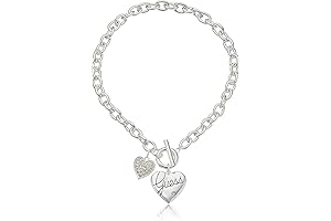 Basic Silver Logo Heart and Pave Heart Toggle Pendant Necklace