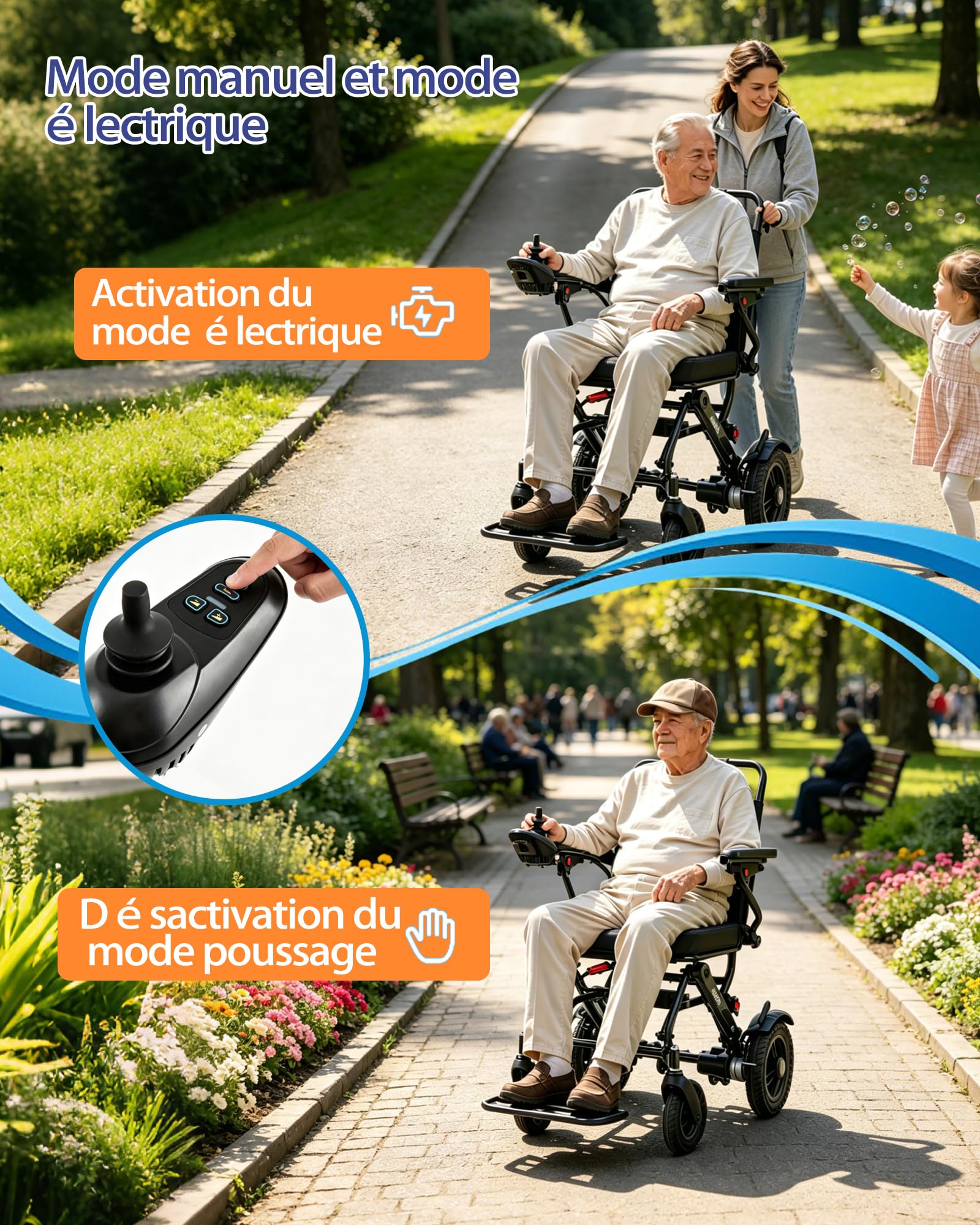 Fauteuil Roulant Electrique Pliable Leger Cadre en Aluminium Poids 13,5 kg | Fauteuil Roulant Electrique Pliable Ultra Leger, Tout-Terrain, Double Freinage, Autonomie 20 km, pour Voyage Quotidien