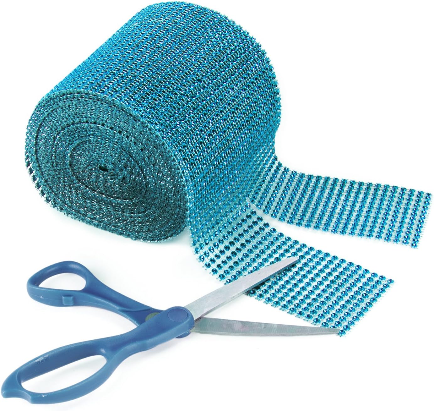 Super Z Outlet Turquoise Rhinestone Diamond Style Decorating Mesh Ribbon Roll (4.75" x 10 Yards, 24 Row, 1 Roll)