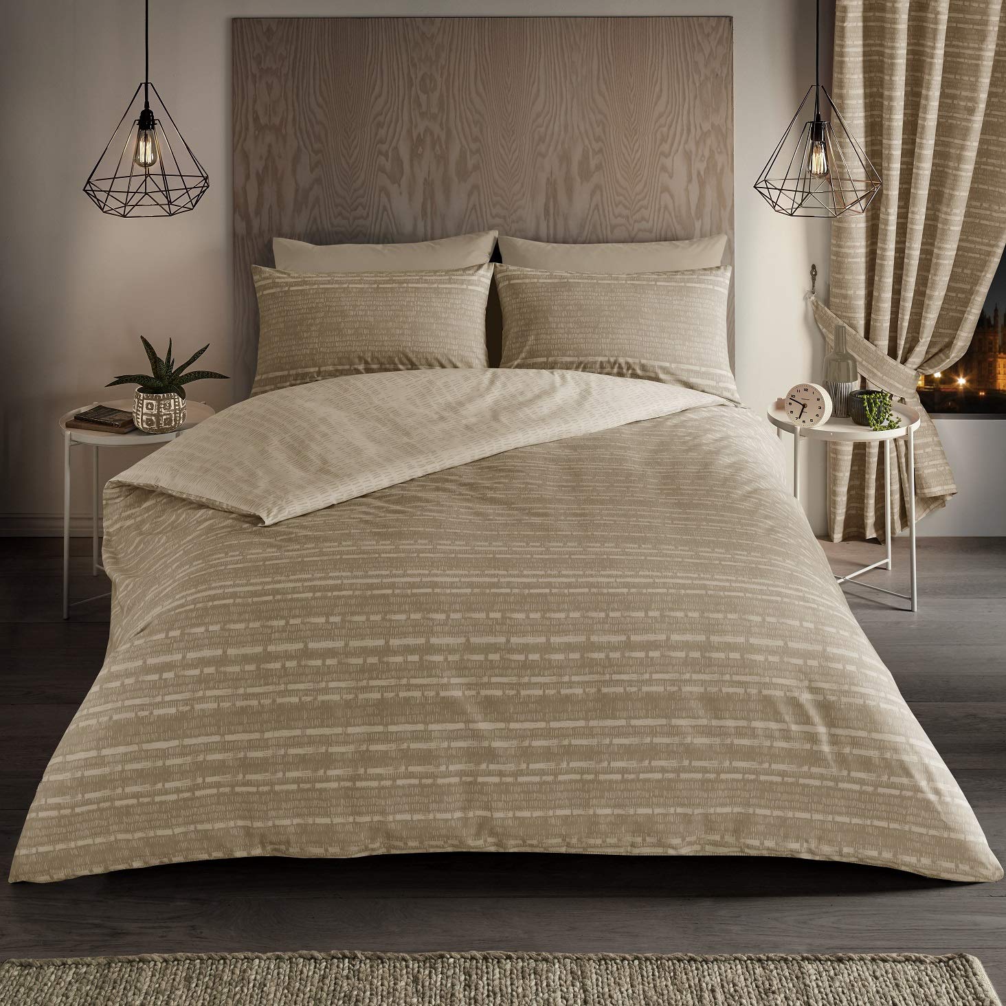 GAVENO CAVAILIA Reversible Seb Geo Stirpe Natural King Size Duvet Quilt