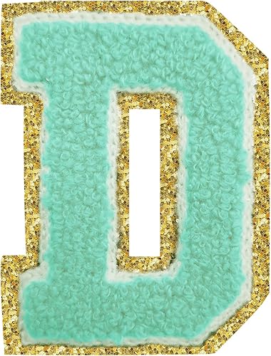 Miniatura 32 de Parches de letras termo-adhesivas de felpilla para chaquetas, parches de letras universitarias con brillantina para planchar en la letra azul A