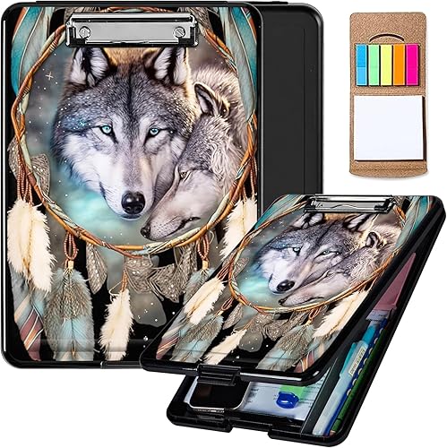 Dream Catcher Wolf Heavy Duty Foldable Plastic Storage Clipboard with Low Profil