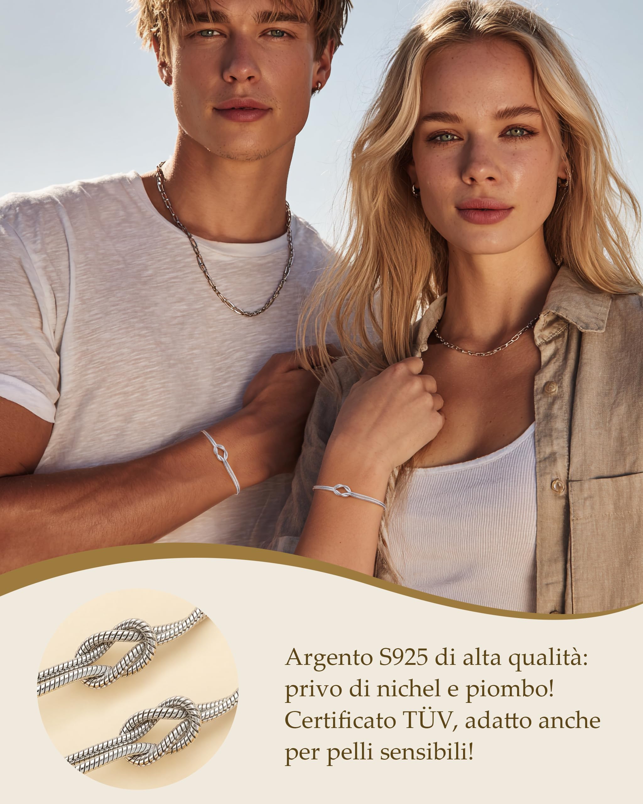 J.Fée 2PCS Bracciali Coppia Bracciale Amicizia Bracciale Donna Argento 925 Bracciali Amicizia Donna, Braccialetti Donne Oro, Regali di Coppia Regalo Amica Regalo Fidanzato Regali Mamma San Valentino