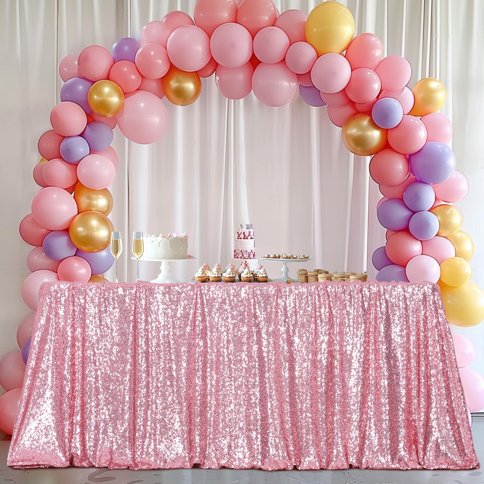 3E Home Fuchsia Pink Sequin Tablecloth,Rectangle Sequin Table Cover for Wedding Party Banquet 60" X 120" (152cm X 305cm) โ image 1