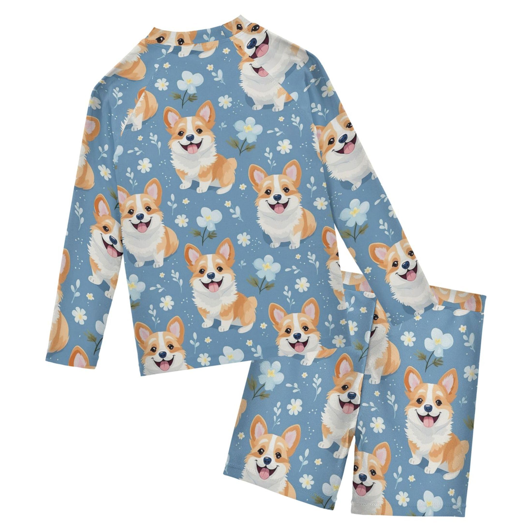 Dog Puppy Pug Animal Cute Baby Boys' Toddler Long Sleeved Rashguard Swim Bathing Suit Set B0402813