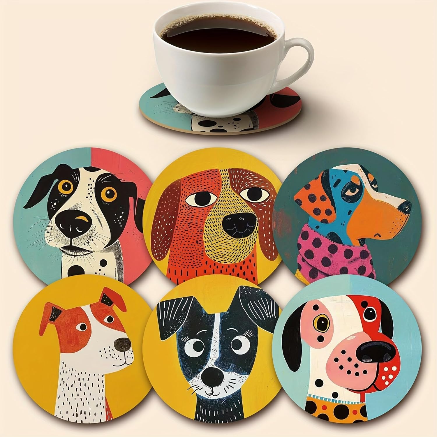 Wood Coasters Set of 6 - Handcrafted Drink Coaster Thick Heat-Resistant for Office, Bar, Farmhouse - Cute Dog Drink Cup Coasters for Table Protection - Image 6
