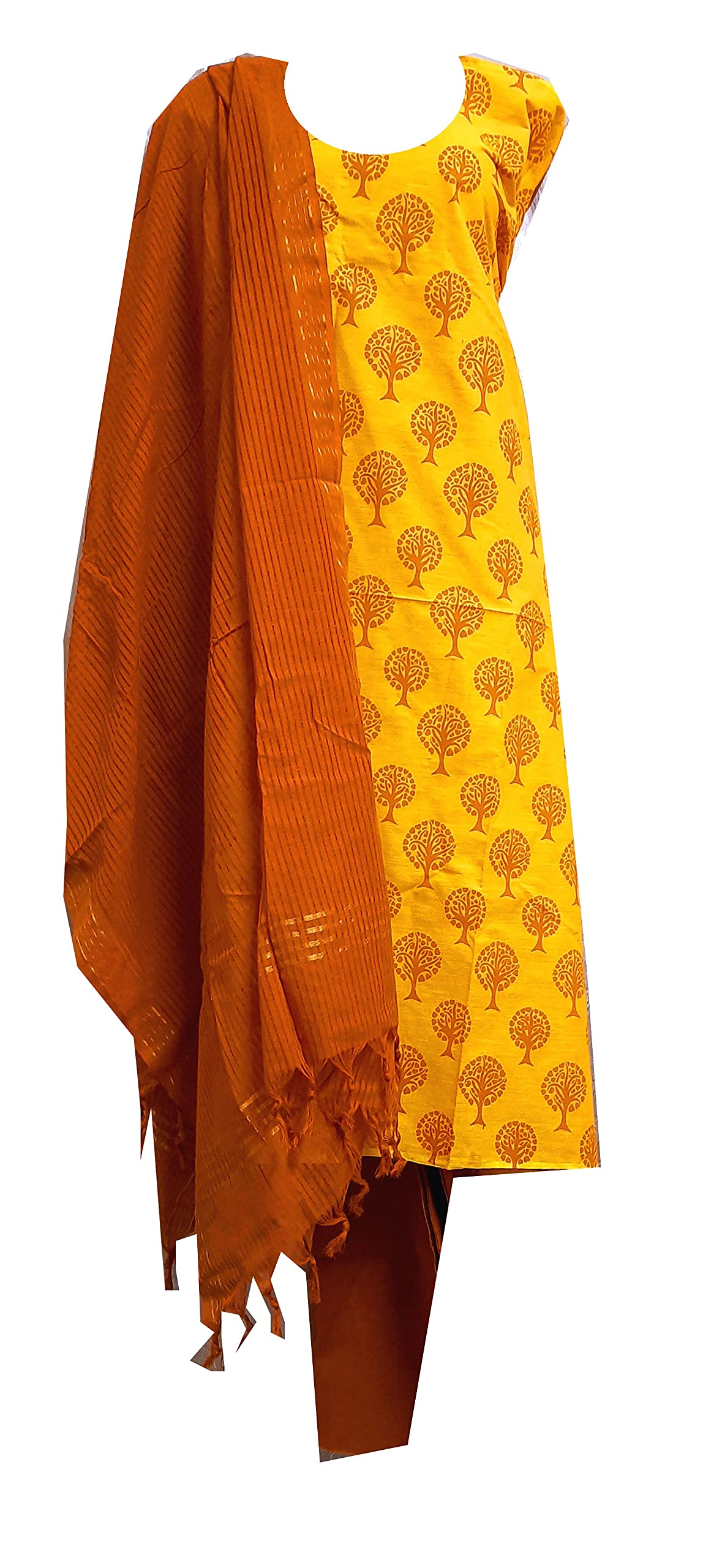 SouthLife Pure Cotton Salwar Suit/Churidaar Dress Material (Ochre Yellow)