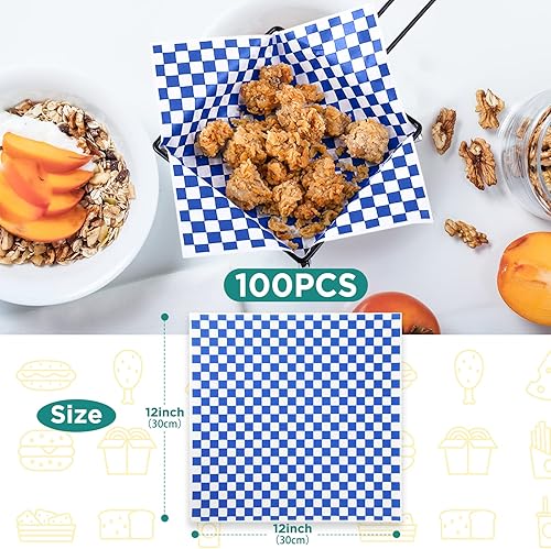 Vista 9 de Hojas de papel encerado de 12 x 12 pulgadas, 200 forros para cestas de alimentos para sándwiches, hamburguesas, hojas de papel encerado a cuadros