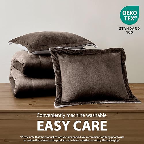 Miniatura 6 de Juego de edredón Cathay Home Fashions reversible, de piel sintética de Sherpa, juego de edredón alternativo, para cama individual, color marfil