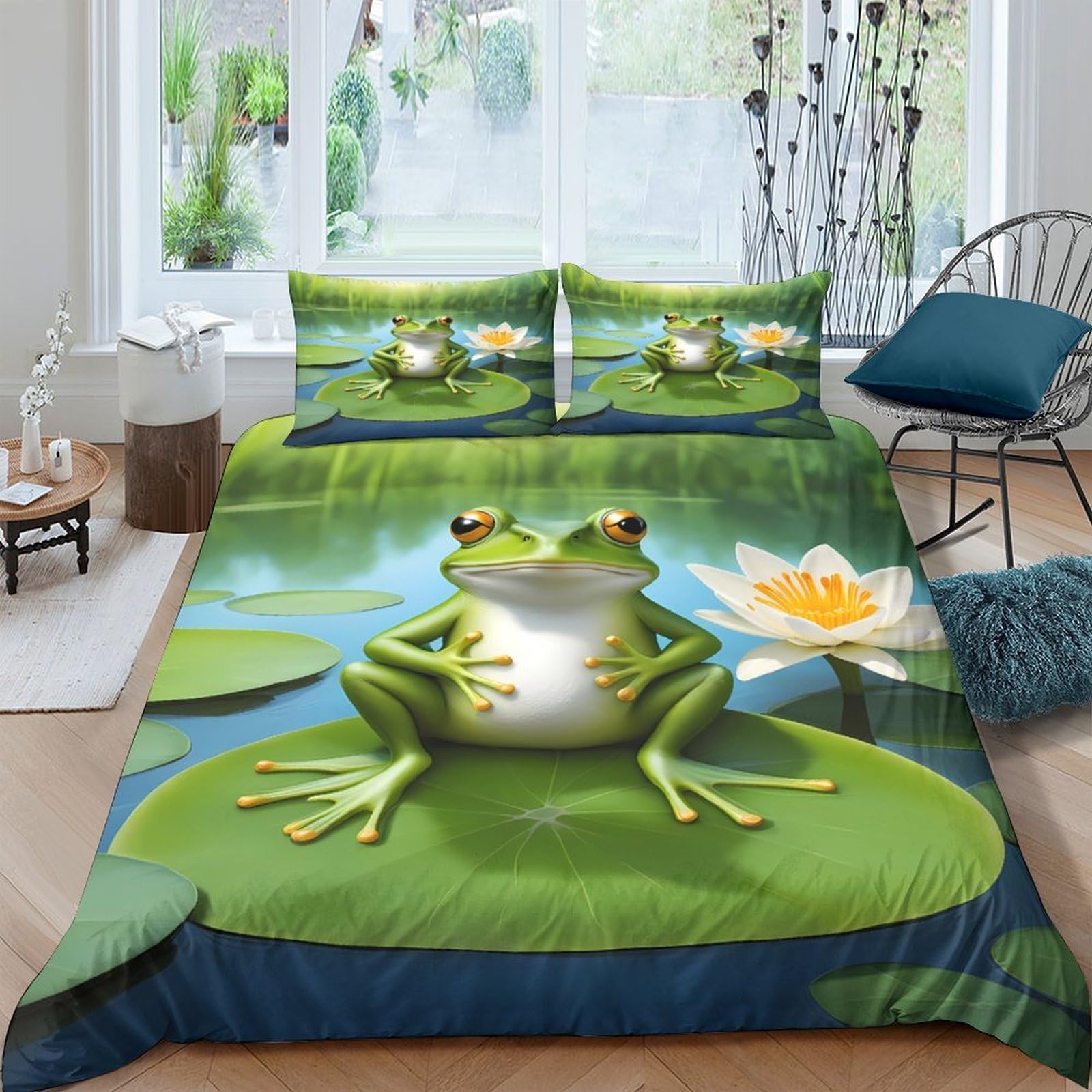 Ctjqhvkz Style-4 3D Printed Frog Lily Pad Fitted Sheet Microfiber Soft Green Nature Bed Cover For Bedroom Dorm Mattress Decor Single（135X200cm）