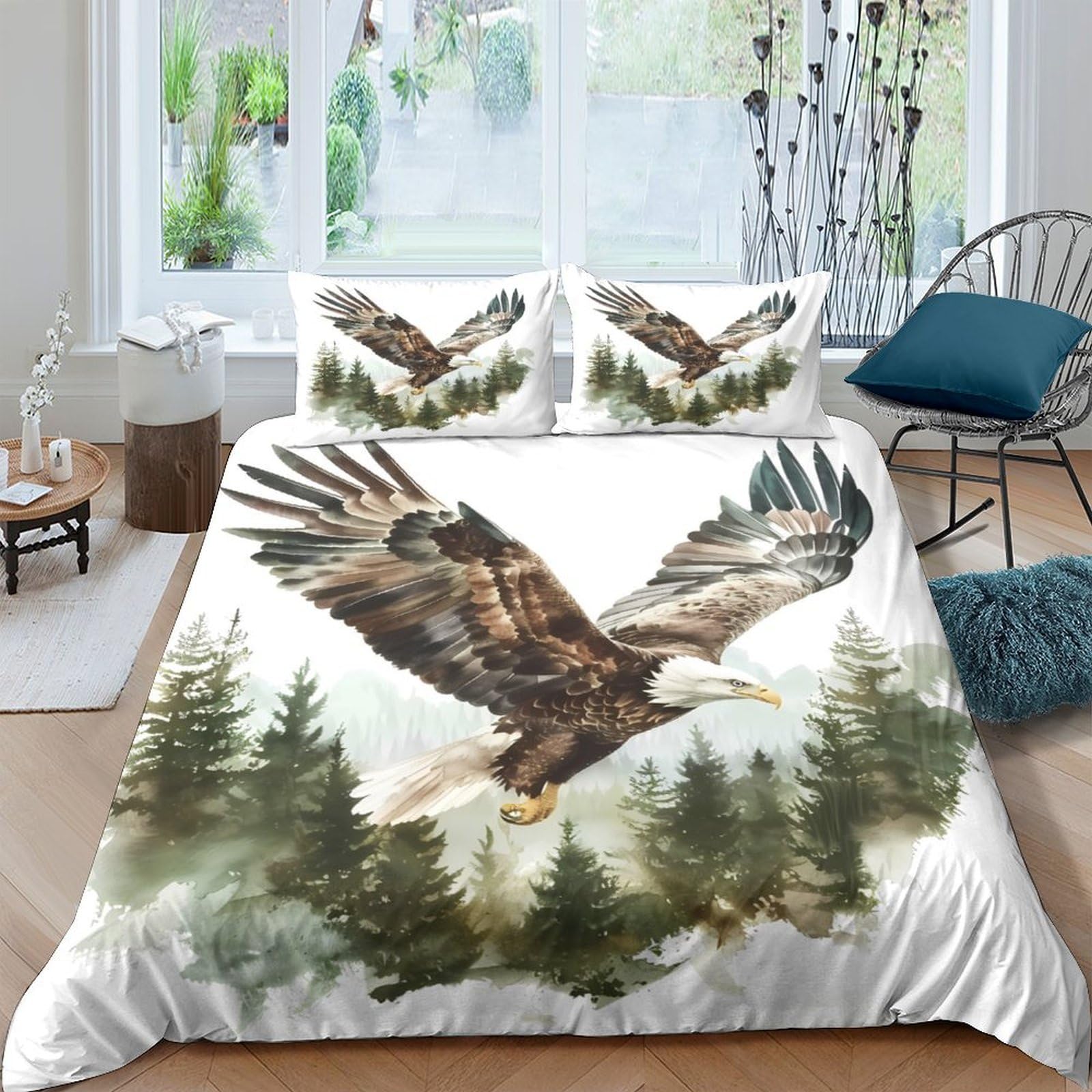 Ctjqhvkz Style-8 3D Printed Forest Eagle Fitted Sheet Microfiber Soft Bedroom Decor Wild Bird Bed Cover For Home Guest Room Single（135X200cm）