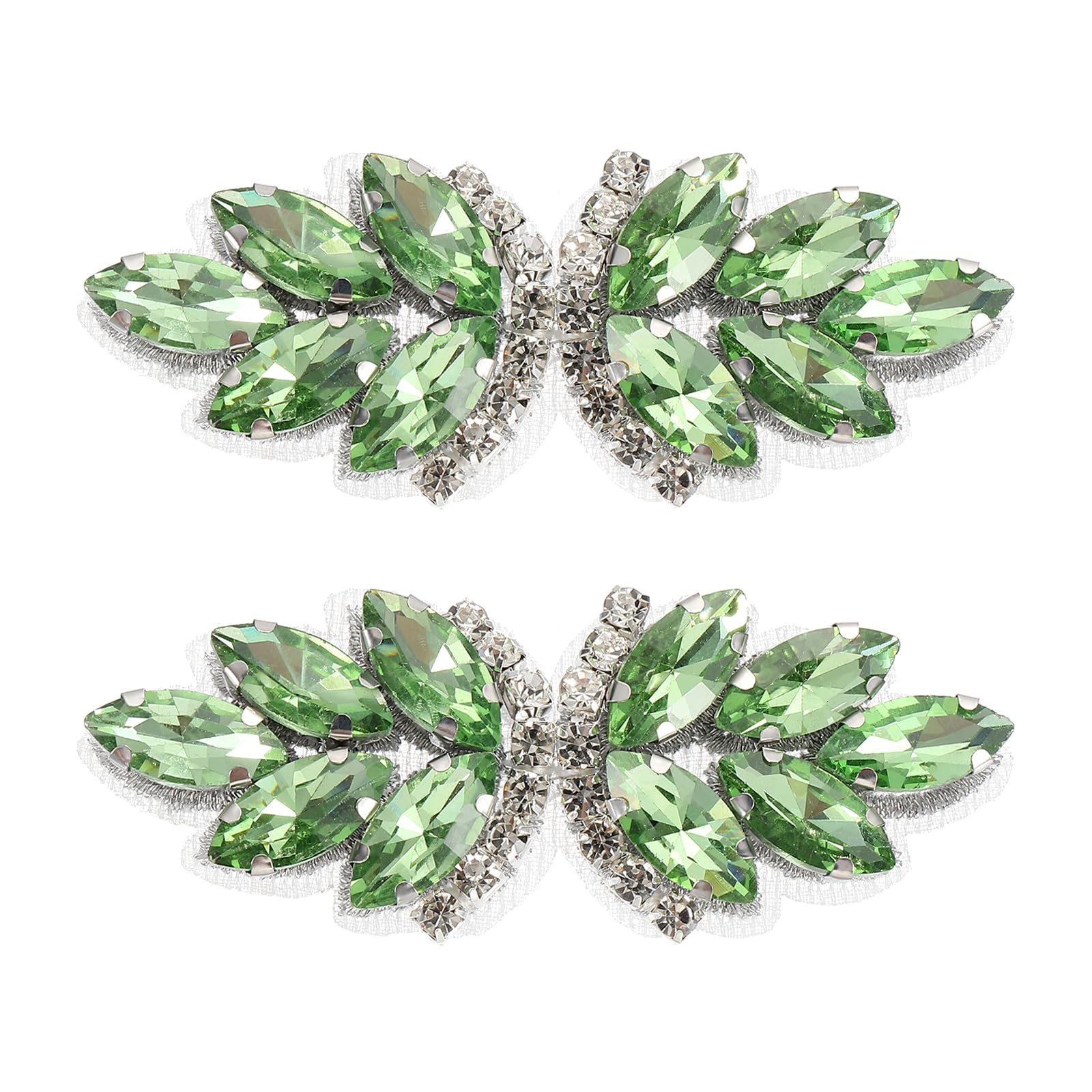 sourcing map 2Pcs Rhinestone Crystal Applique, Handmade Beaded Patches Sew on Patch Crystal Sewing Applique for Bridal Sash Wedding Dress Shoes Bags, Green/Silver White — image 1