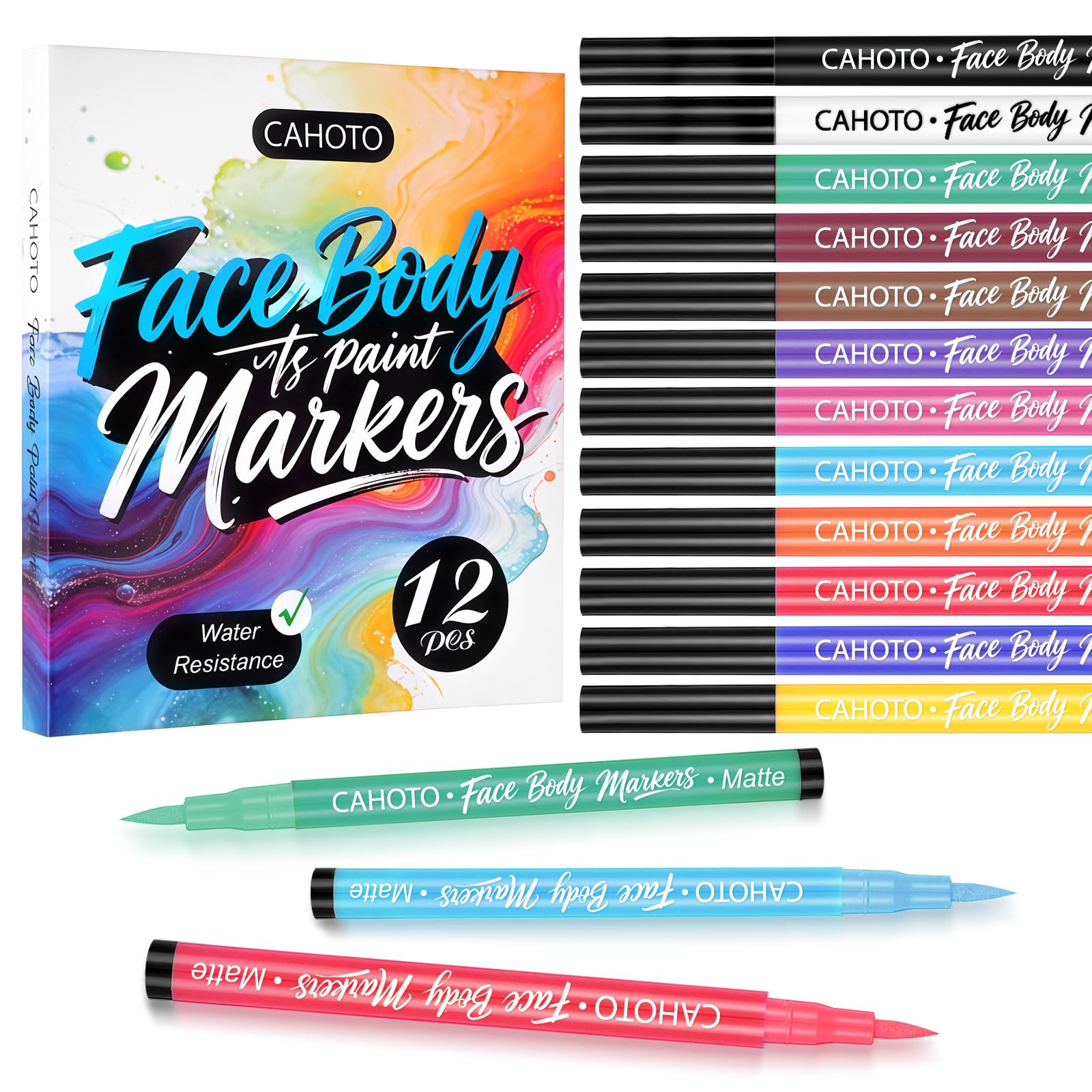 12 Colors Water Resistant Face Body Paint Markers 12 Colors Matte Face Body Paint Markers