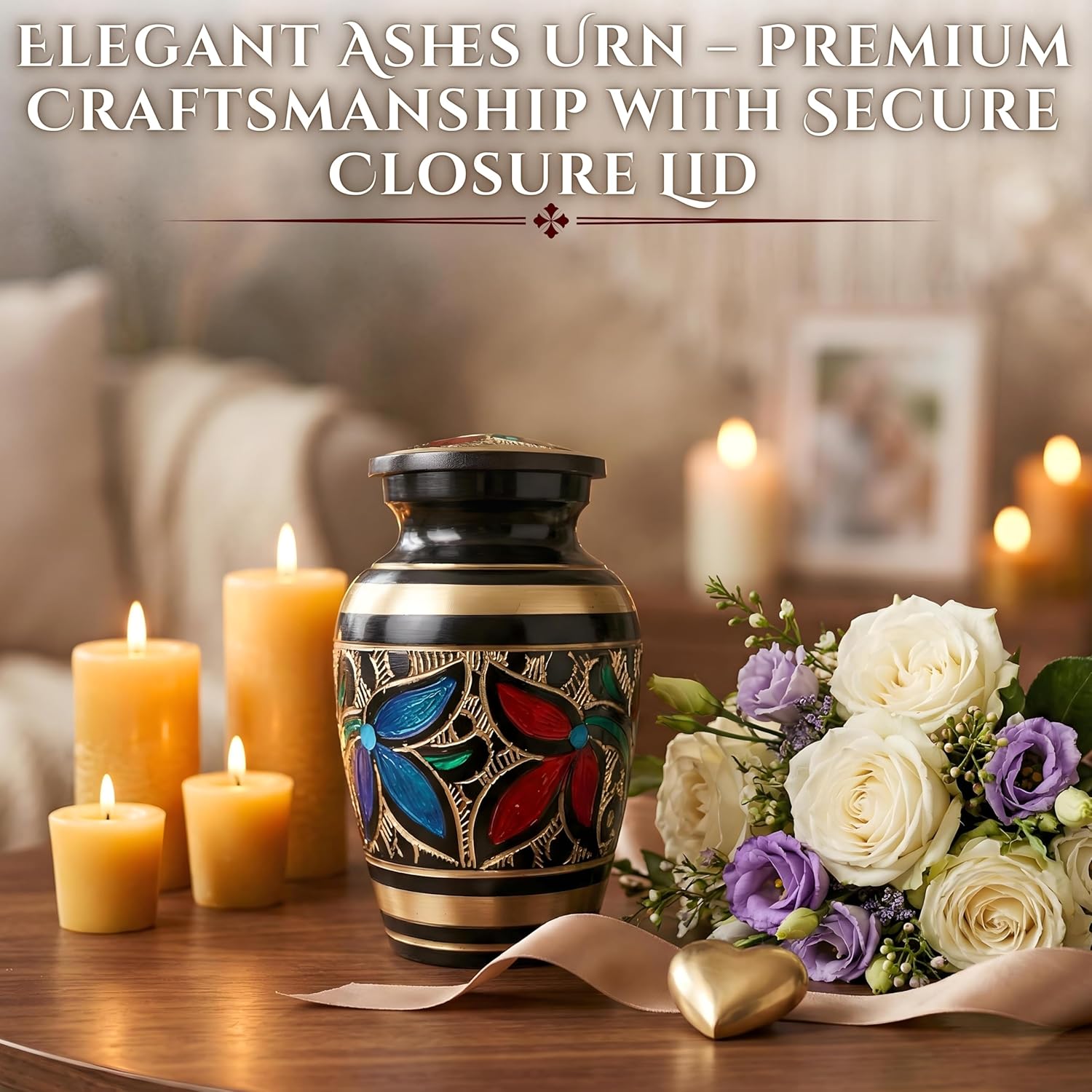 Brass Hand Painted Keepsake Urns for Human Ashes, Small Memorial Urn for Adult Male & Female, Decorative Cremation & Burial Urn with Secure Lid, Mini Urn for Sharing Ashes (3 Cu in)