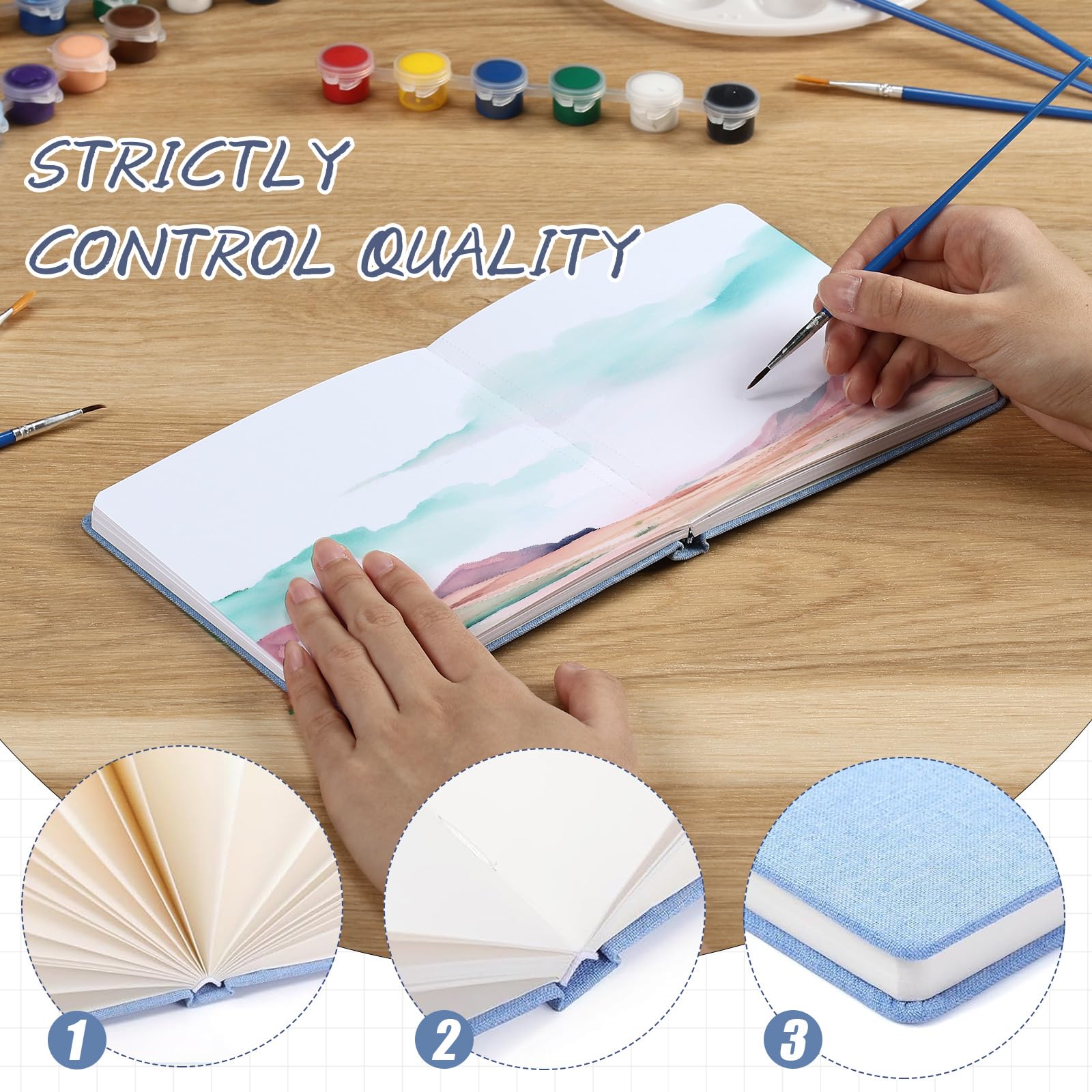Dispowreath Taccuino quadrato per schizzi ad acquerello, 14 x 14 cm, stampa a freddo, 63,5 kg, carta cotone 300 g/m², 48 pagine, quaderni (azzurro, 14 x 14 cm)