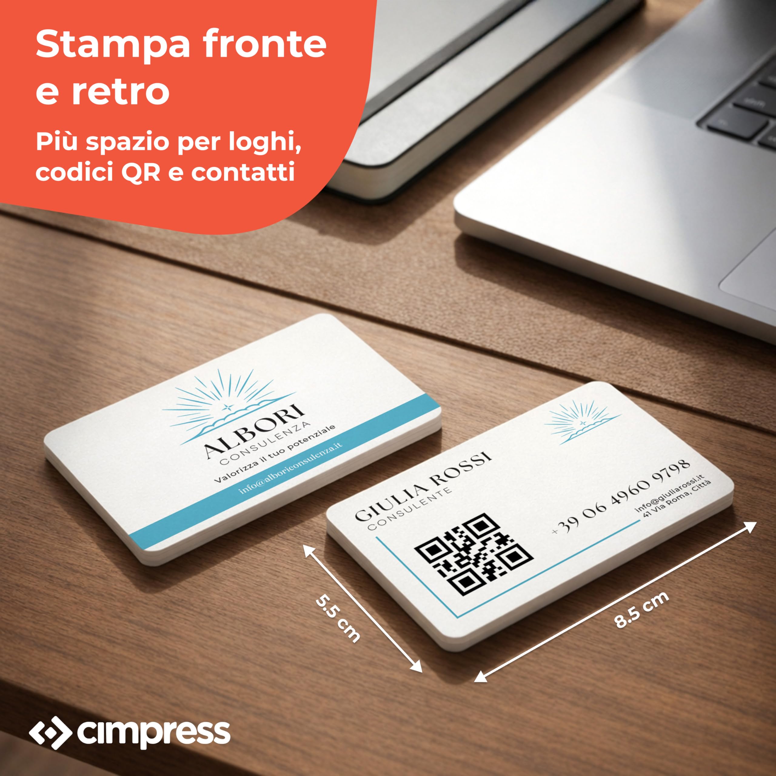 Biglietti da Visita Personalizzati 85 x 55 mm 300 g/m² Opaco Fronte e Retro Confezione da 100