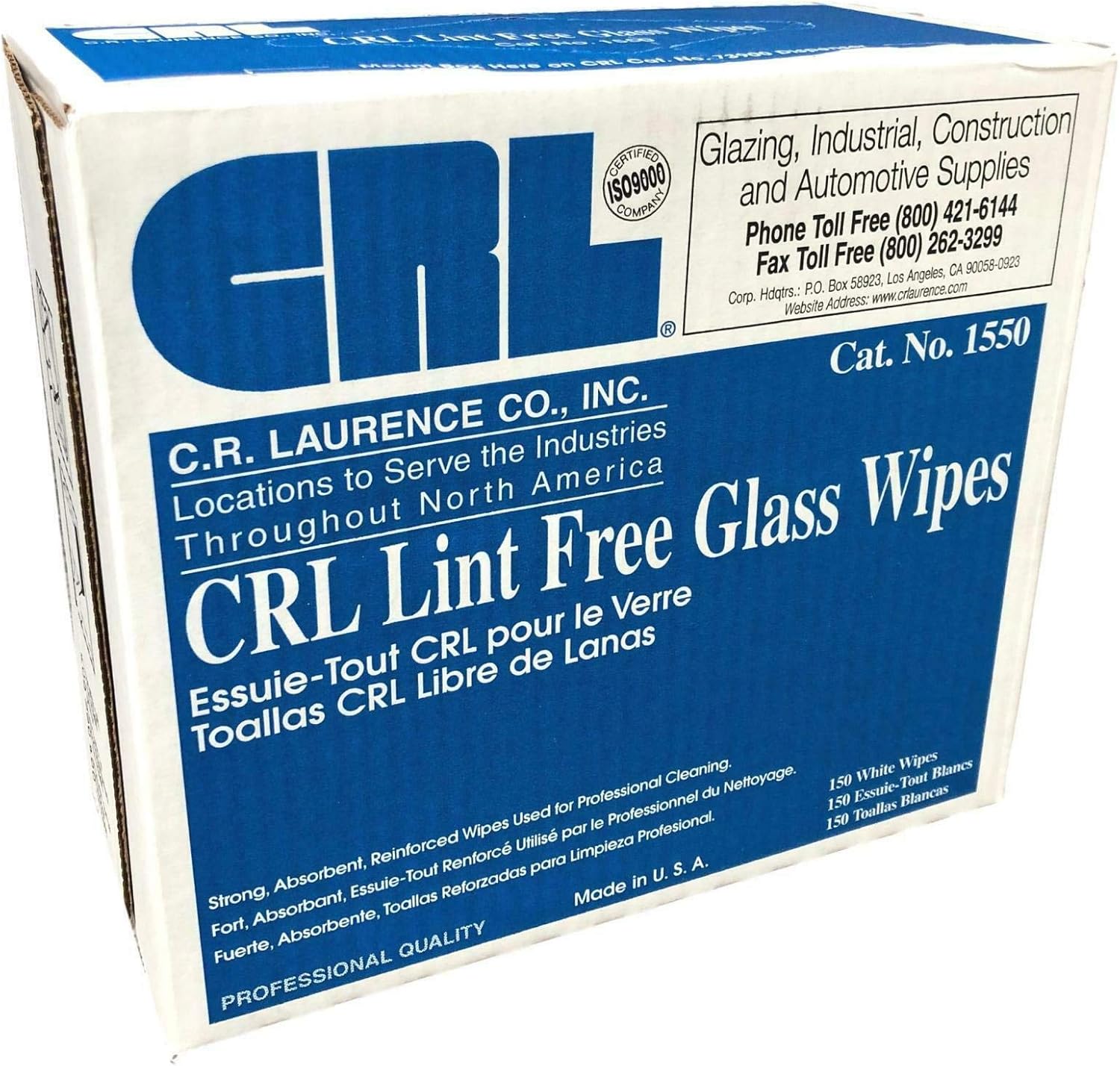 CRL Lint Free Glass Wipes in Pop Up Dispenser Box by CR