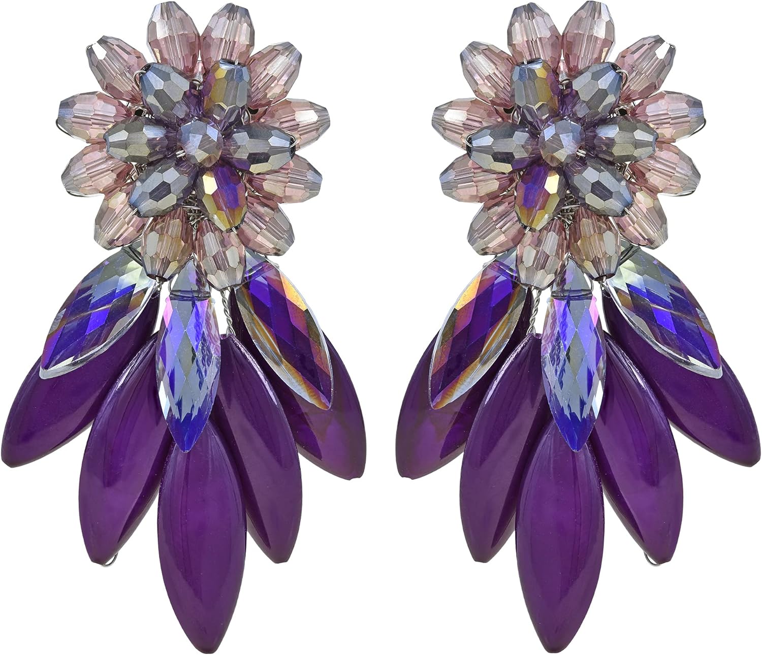 AeraVida Cluster Crystal Bead and Mother of Pearl Stone Clip on Earrings for Women
