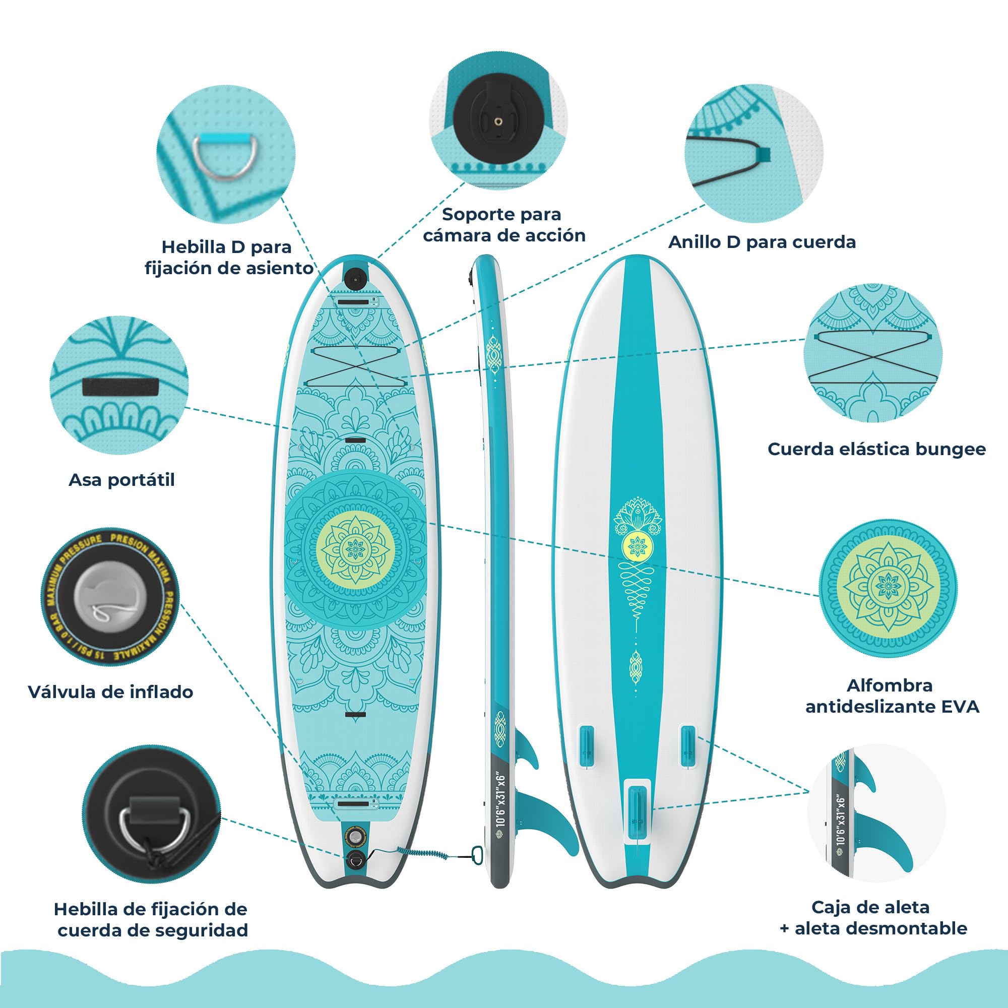 Devoko Tabla Paddle Surf Hinchable 330cm 2 en 1 con Kayak Hinchable Plazas y Accesorios hasta 130kg para Surf, Pesca, Yoga