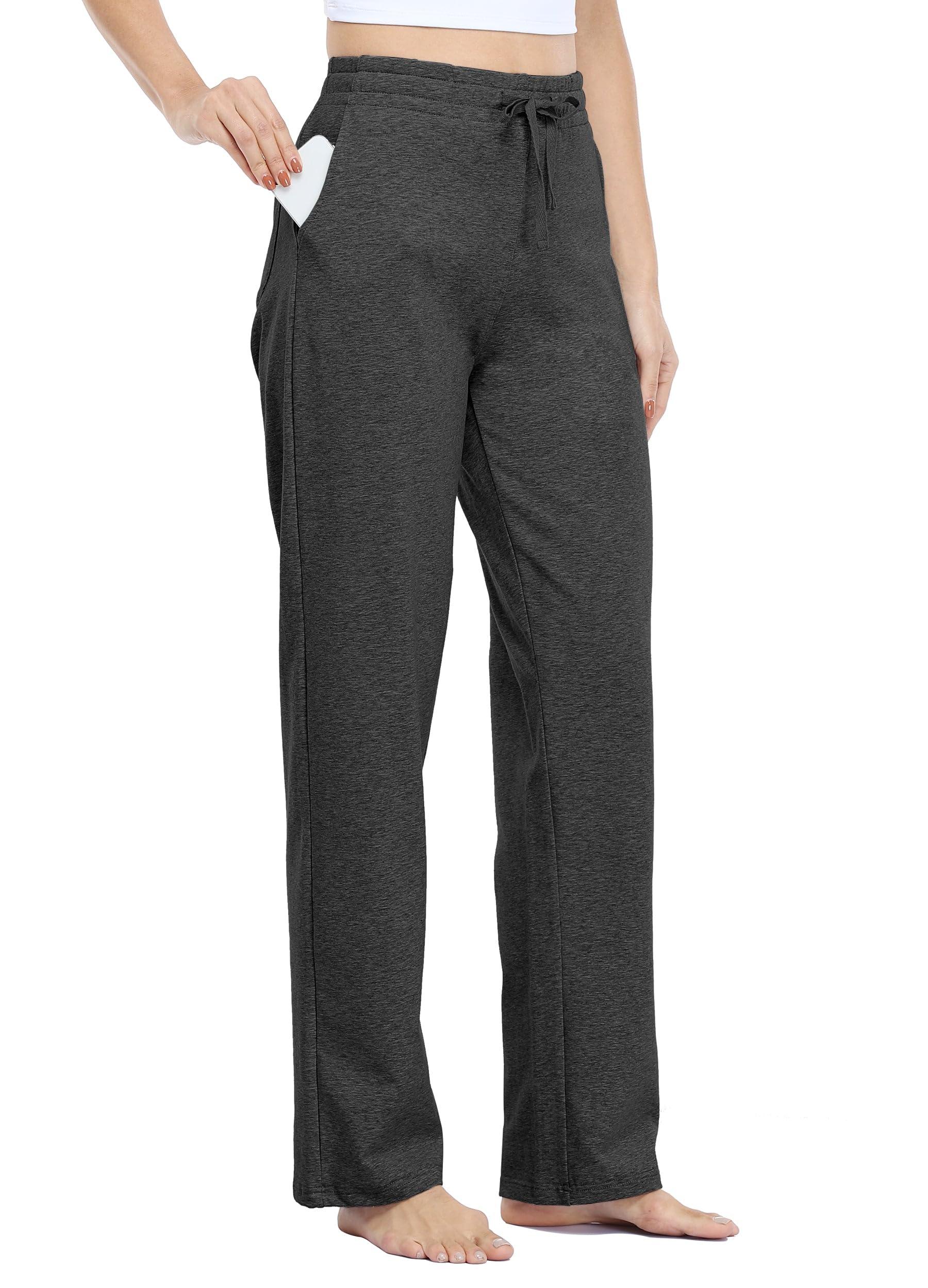 Willit Women's Cotton Sweatpants Yoga Lounge Open Bottom Sports Pants Straight Leg Casual Pants with Pockets