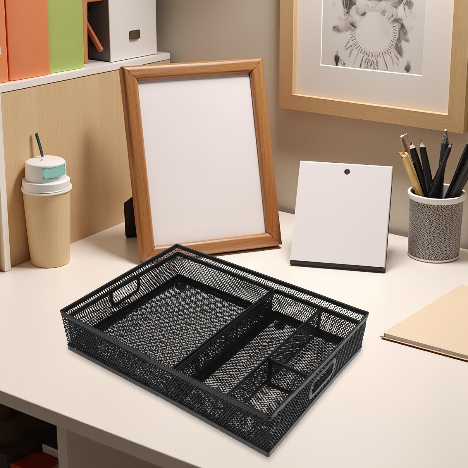 3 separadores de cajones de metal para escritorio - Organizador de cajones de malla metálica pequeña - Caja de almacenamiento de artículos de oficina para escritorio, baño, cocina y