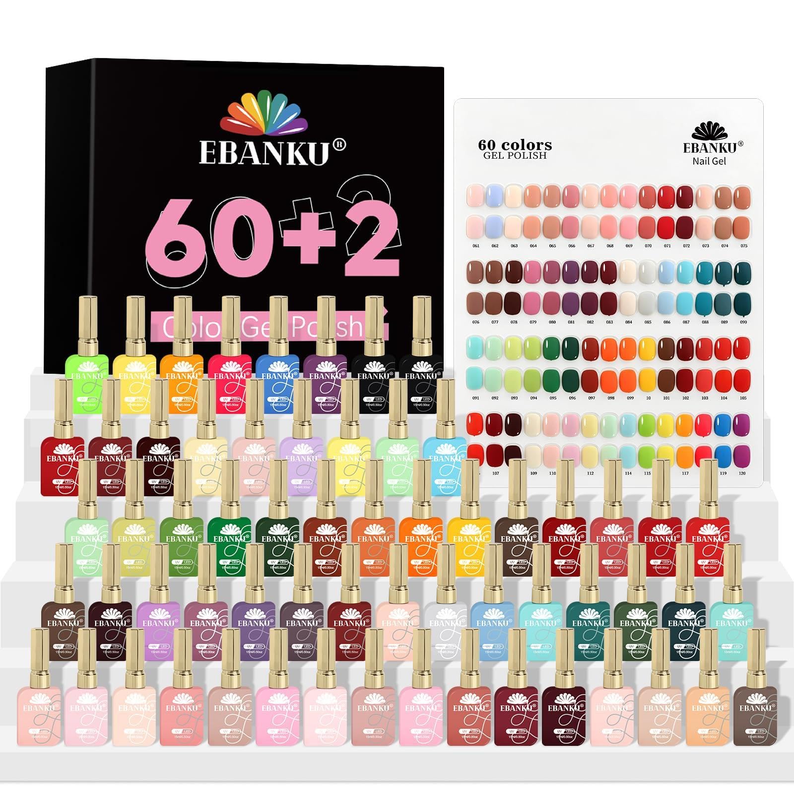 EBANKU Set di smalti gel per unghie in 60 colori, dello stesso colore, | flacone da 15 ml, smalto gel rimovibile naturale, per nail art, manicure, saloni di bellezza, fai da te a casa