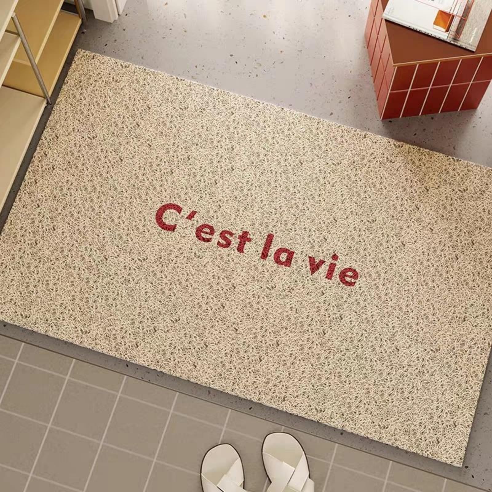 Tapis attrape-poussière antidérapant beige résistant pour entrée de maison