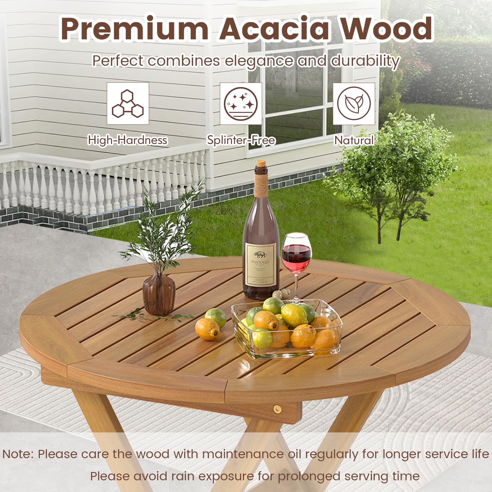 Amazon.com: RELAX4LIFE Round Outdoor Folding Table - 26'' Acacia