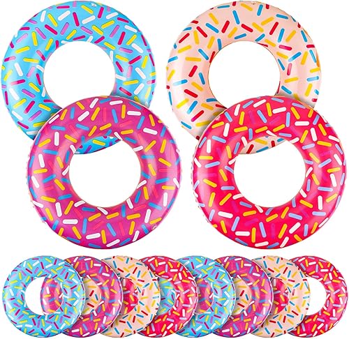 Meooeck 12 piezas de donas inflables surtidas inflables surtidas, decoración de fiesta de cumpleaños, globos de caramelo, accesorios para piscina, 4
